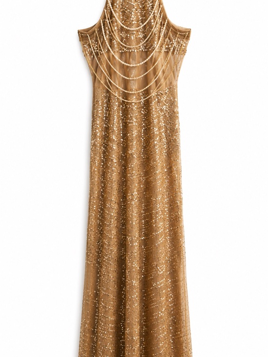 Amazon Dresses & Skirts - Amazon Gold Sequin Halter Maxi Dress
